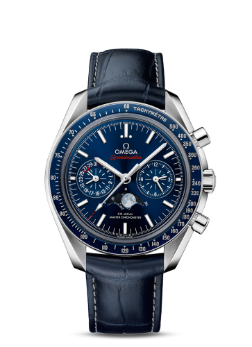 Omega Speedmaster Moonphase Chronograph Master Chronometer Stainless Steel / Blue / Alligator 304.33.44.52.03.001