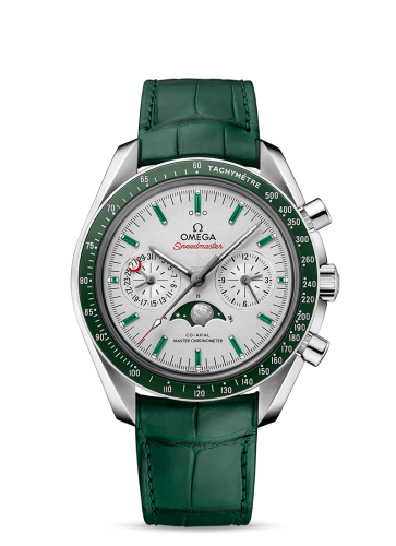 Omega Speedmaster Moonphase Chronograph Master Chronometer Platinum / Silver / Emerald 304.93.44.52.99.003