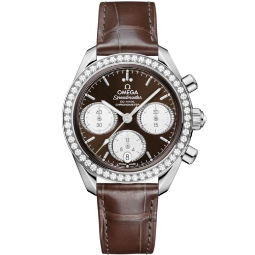 Omega Speedmaster Date 38 Stainless Steel - Diamond / Brown 324.18.38.50.63.001