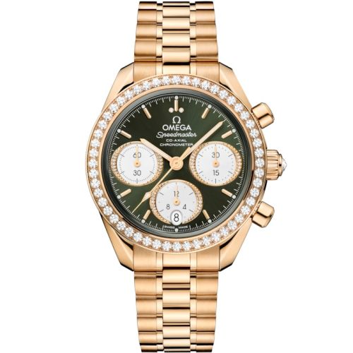 Omega Speedmaster Date 38 Moonshine Gold - Diamond / Green / Bracelet 324.55.38.50.60.001