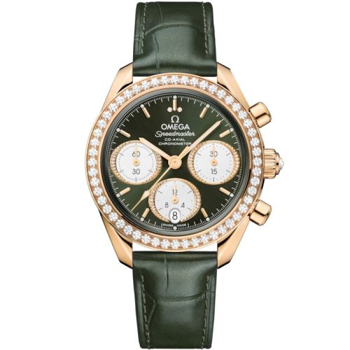 Omega Speedmaster Date 38 Moonshine Gold - Diamond / Green 324.58.38.50.60.001
