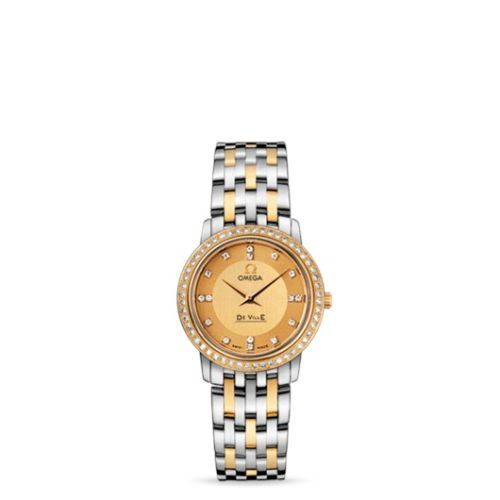 Omega De Ville Prestige Quartz 27 Stainless Steel / Yellow Gold / Diamond / Champagne / Bracelet 413.25.27.60.58.001