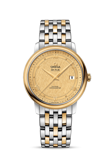 Omega De Ville Prestige Co-Axial 39.5 Stainless Steel / Yellow Gold / Vintage Champagne Silk / Bracelet 424.20.40.20.08.001