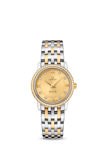 Omega De Ville Prestige Quartz 27 Stainless Steel / Yellow Gold / Diamond / Bracelet 424.25.27.60.58.001