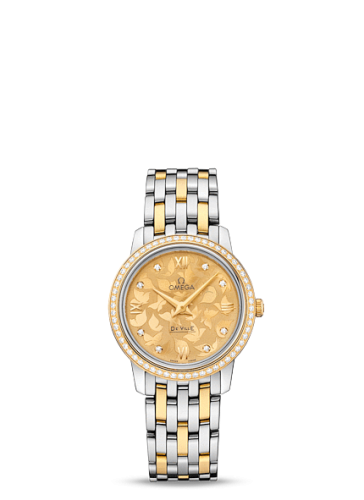 Omega De Ville Prestige Quartz 27.4 Stainless Steel / Yellow Gold / Champagne Butterfly / Bracelet / Diamond 424.25.27.60.58.002