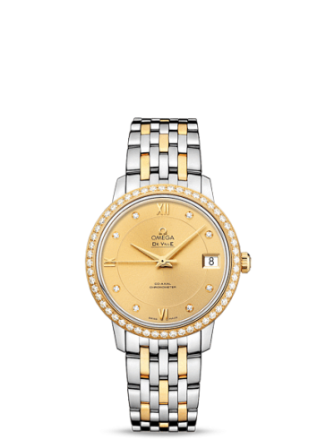 Omega De Ville Prestige Co-Axial 32.7 Stainless Steel / Yellow Gold / Diamond / Champagne / Bracelet 424.25.33.20.58.001