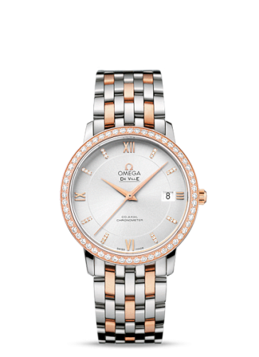Omega De Ville Prestige Co-Axial 36.8 Stainless Steel / Red Gold / Silver / Diamond / Bracelet 424.25.37.20.52.001
