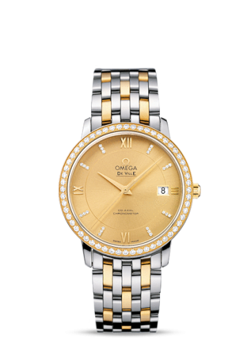 Omega De Ville Prestige Co-Axial 36.8 Stainless Steel / Yellow Gold / Champagne / Diamond / Bracelet 424.25.37.20.58.001