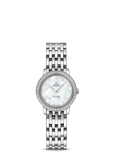 Omega De Ville Prestige Quartz Ladies 24.5 White Gold Diamond / MOP / Bracelet 424.55.24.60.55.003