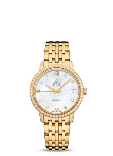 Omega De Ville Prestige Co-Axial 32.7 Yellow Gold Diamond / MOP / Bracelet 424.55.33.20.55.001