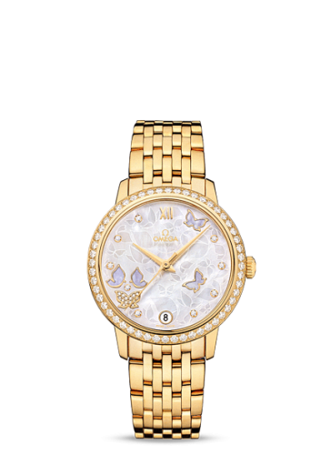 Omega De Ville Prestige Co-Axial 32.7 Yellow Gold / MOP Butterfly / Diamond / Bracelet 424.55.33.20.55.005