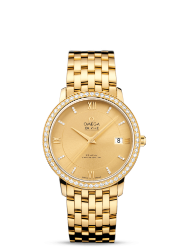 Omega De Ville Prestige Co-Axial 36.8 Yellow Gold / Champagne / Diamond / Bracelet 424.55.37.20.58.001