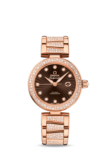 Omega LadyMatic Co-Axial 34 Red Gold / Diamond / Brown / Diamond Bracelet 425.65.34.20.63.003