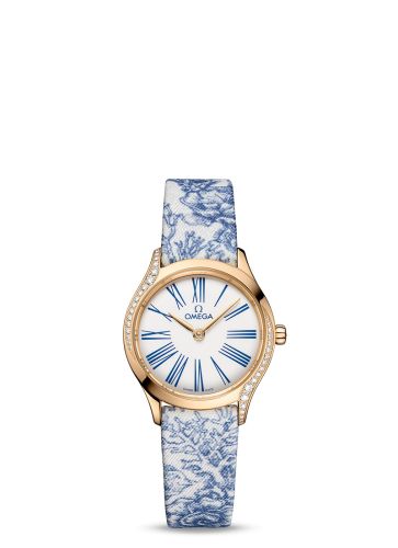 Omega Mini Trésor Quartz 26 Moonshine Gold - Diamond / White - Blue / Toile de Jouy 428.57.26.60.04.001