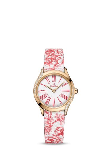 Omega Mini Trésor Quartz 26 Moonshine Gold - Diamond / White - Rose / Toile de Jouy 428.57.26.60.04.003