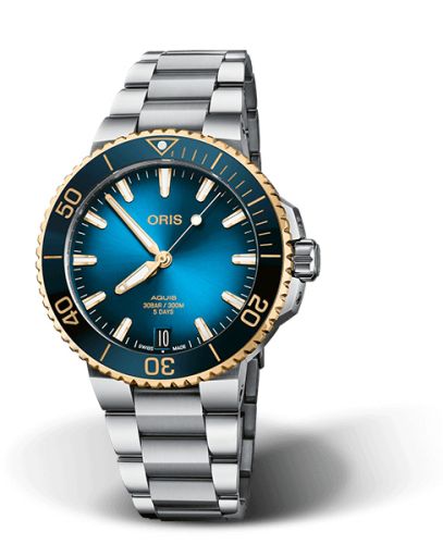 Oris Aquis Date Calibre 400 41.5 Stainless Steel - Yellow Gold / Blue / Bracelet 01 400 7769 6355-07 8 22 09PEB