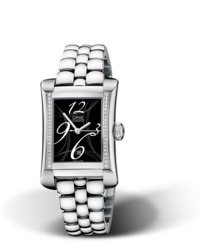 Oris Rectangular Date Diamonds 25.9 Stainless Steel / Black / Bracelet 01 561 7621 4964-07 8 16 75