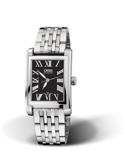 Oris Rectangular Date 24.5 Stainless Steel / Black - Roman / Bracelet 01 561 7656 4074-07 8 17 82