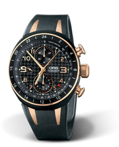 Oris TT3 Chronograph Second Time Zone Titanium - Rose Gold / Black / Rubber 01 677 7590 7764-Set