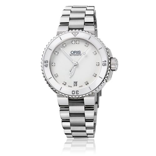 Oris Aquis Date 36 Stainless Steel / White - Diamond / Bracelet 01 733 7652 4191-07 8 18 01P