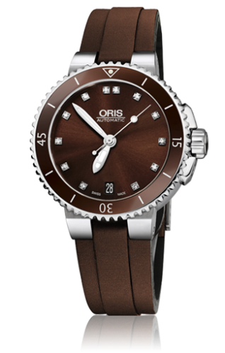 Oris Aquis Date Diamonds 36 Stainless Steel / Brown - Diamond / Rubber 01 733 7652 4192-07 5 18 12FC