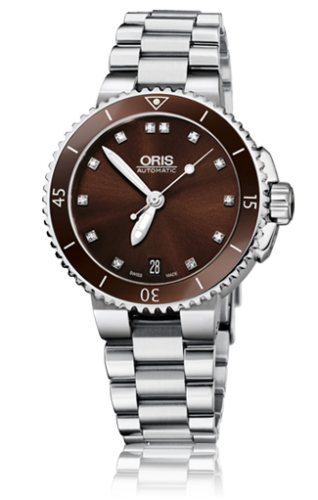 Oris Aquis Date Diamonds 36 Stainless Steel / Brown - Diamond / Bracelet 01 733 7652 4192-07 8 18 01P
