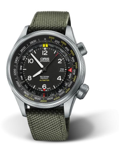 Oris Big Crown ProPilot Altimeter Meter / Green Textile 01 733 7705 4164-Set 5 23 14FC