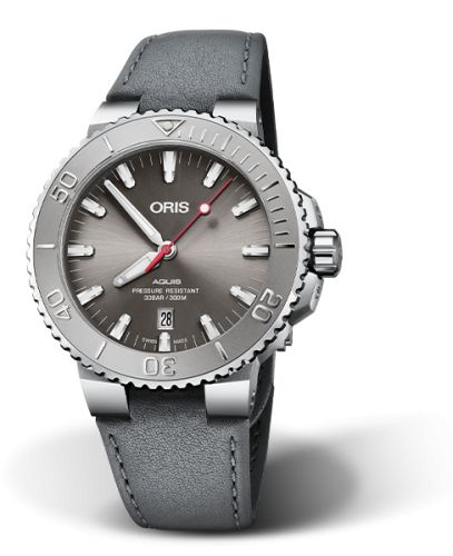 Oris Aquis Date 43.5 Relief Stainless Steel / Grey / Leather 01 733 7730 4153-07 5 24 11EB