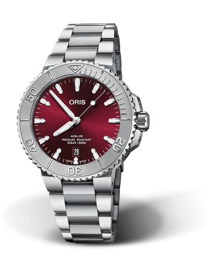 Oris Aquis Date 41.5 Relief Stainless Steel / Cherry / Bracelet 01 733 7766 4158-07 8 22 05PEB