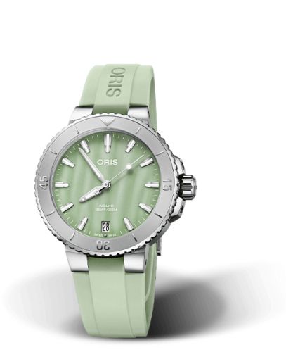 Oris Aquis Date 36.5 Stainless Steel / Seafoam Green / Rubber 01 733 7770 4157-07 4 18 67FC