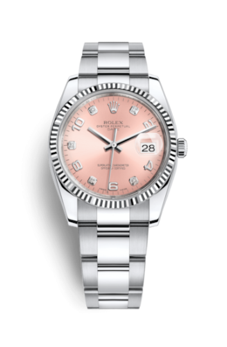 Rolex Oyster Perpetual Date 34 Stainless Steel Fluted / Oyster / Pink Arabic 115234-0009