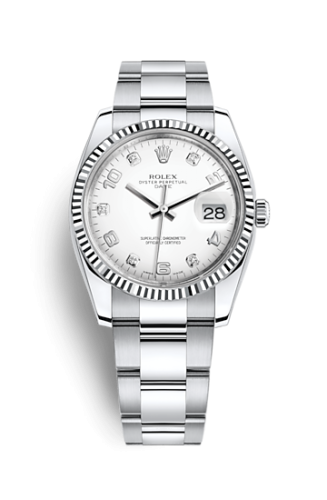Rolex Oyster Perpetual Date 34 Stainless Steel Fluted / Oyster / White Arabic 115234-0010