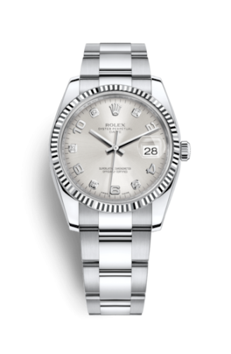 Rolex Oyster Perpetual Date 34 Stainless Steel Fluted / Oyster / Silver Arabic 115234-0012