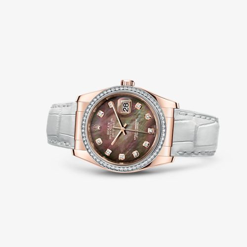 Rolex Datejust 36 Everose Strap Black Mother of Pearl Diamonds 116185-0004
