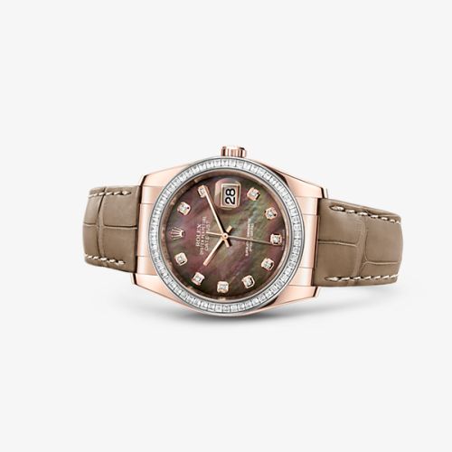 Rolex Datejust 36 Everose Strap Black Mother of Pearl Diamonds 116185bbr-0008