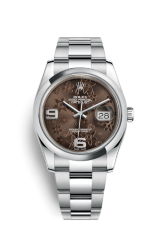 Rolex Datejust 36 Stainless Steel Domed / Oyster / Chocolate Floral 116200-0073