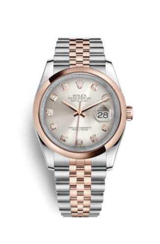 Rolex Datejust 36 Rolesor Everose Domed / Jubilee / Silver Diamond 116201-0063