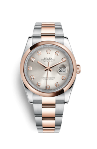 Rolex Datejust 36 Rolesor Everose Domed / Oyster / Silver Diamond 116201-0080
