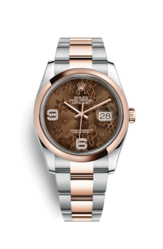 Rolex Datejust 36 Rolesor Everose Domed / Oyster / Chocolate Floral 116201-0105