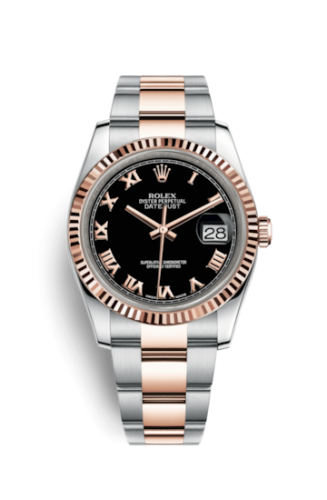 Rolex Datejust 36 Rolesor Everose Fluted / Oyster / Black Roman 116231-0080