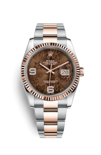 Rolex Datejust 36 Rolesor Everose Fluted / Oyster / Chocolate Floral 116231-0106