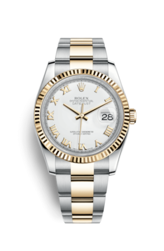 Rolex Datejust 36 Rolesor Yellow Fluted / Oyster / White Roman 116233-0178