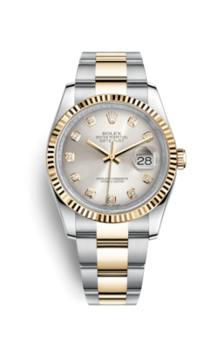 Rolex Datejust 36 Rolesor Yellow Fluted / Oyster / Silver Diamonds 116233-0179