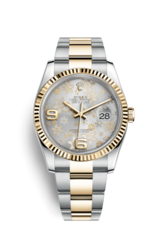 Rolex Datejust 36 Rolesor Yellow Fluted / Oyster / Silver Floral 116233-0182