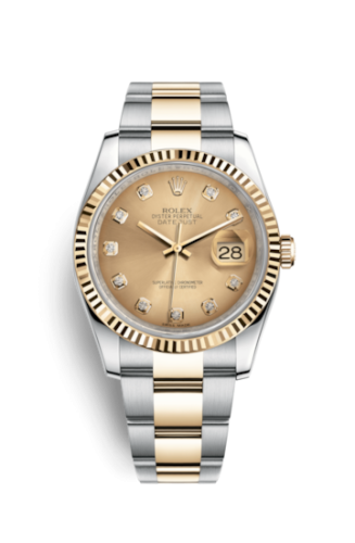 Rolex Datejust 36 Rolesor Yellow Fluted / Oyster / Champagne Diamonds 116233-0191