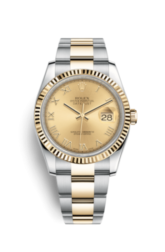 Rolex Datejust 36 Rolesor Yellow Fluted / Oyster / Champagne Roman 116233-0193