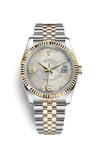 Rolex Datejust 36 Rolesor Yellow Fluted / Jubilee / Silver Floral 116233-0215