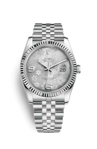 Rolex Datejust 36 Stainless Steel Fluted / Jubilee / Silver Floral 116234-0118