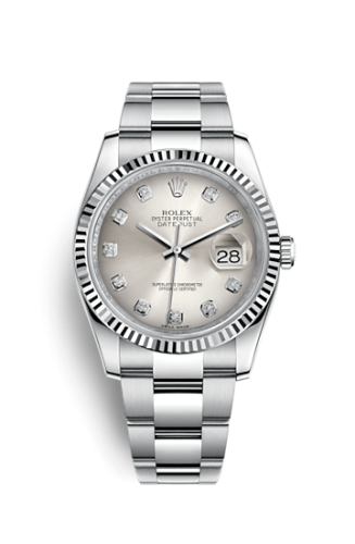 Rolex Datejust 36 Stainless Steel Fluted / Oyster / Silver Diamond 116234-0136
