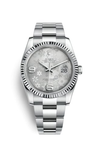 Rolex Datejust 36 Stainless Steel Fluted / Oyster / Silver Floral 116234-0143